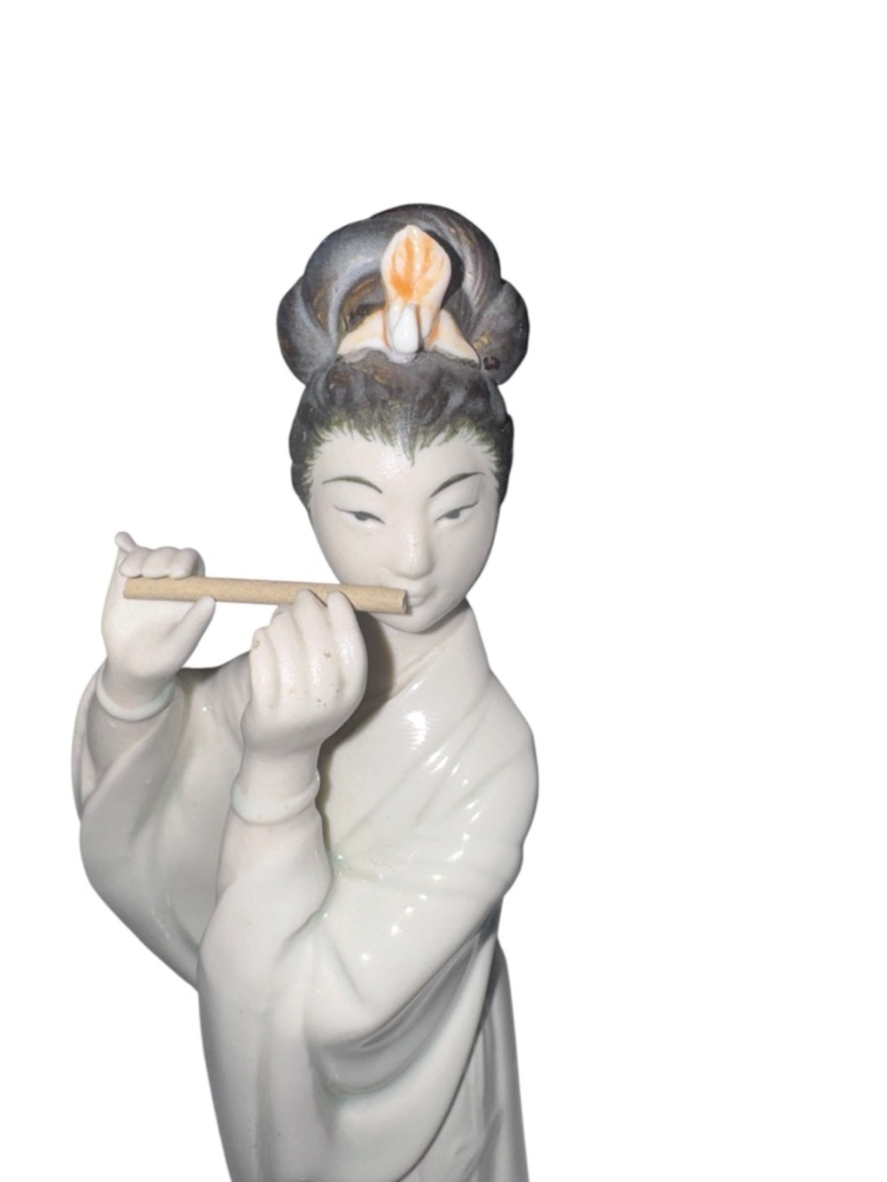 Source Unknown Cream Ceramic Geisha Figurine Playing Flute - Picture 7 of 8